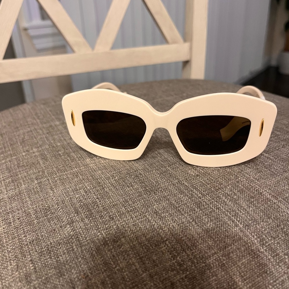 Loewe Cream White Rectangular Sunglasses with Dark Lenses